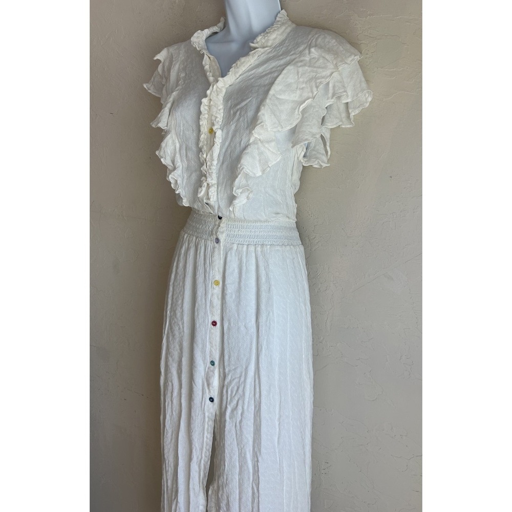 Cream Ruffled Button-Front Midi Dress - Picture 2 of 11